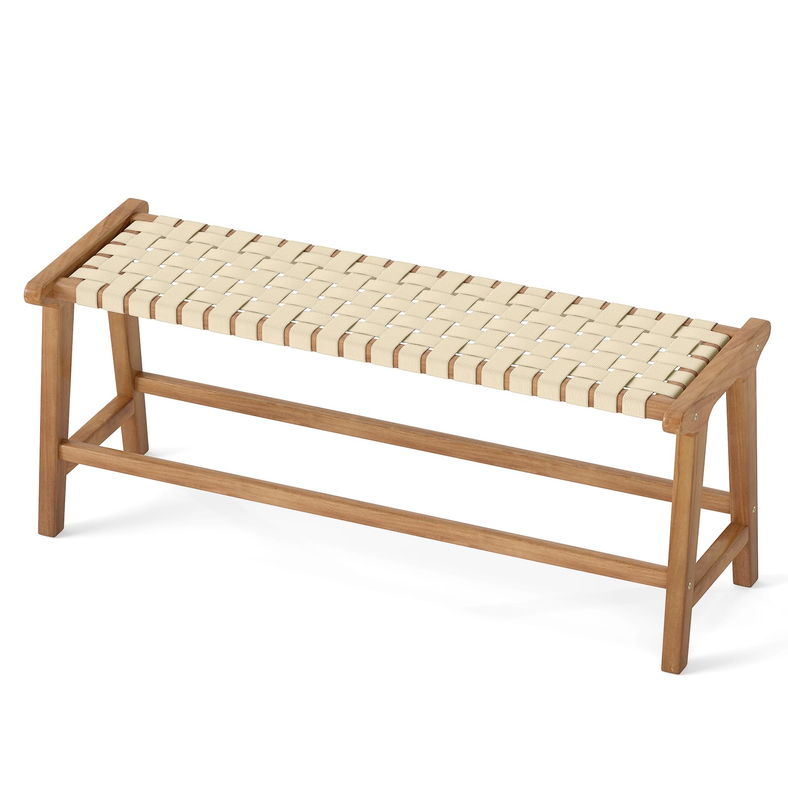 Tangkula Teak Wood Outdoor Bench Patio Backless Wooden Dining Bench